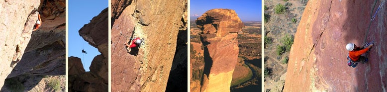 Four images showing 4 different angles of Monkey Face at Smith Rock.